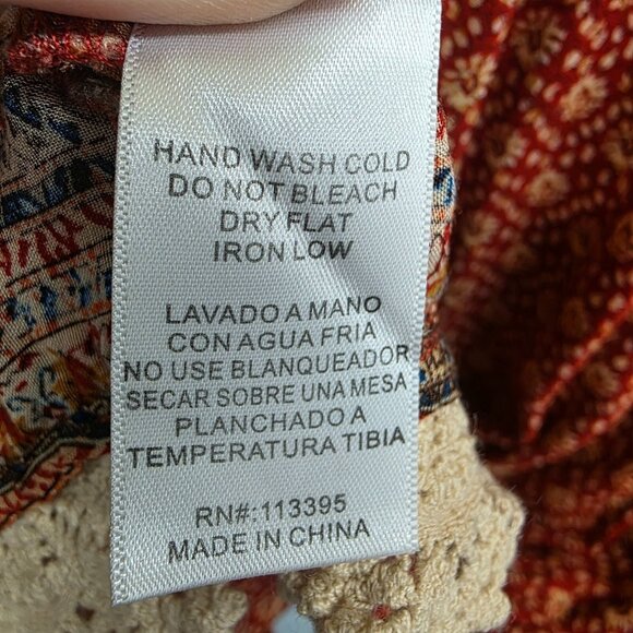 Boho Crochet Trim Off Shoulder Romper Rust Red‎ Womens Size M Festival En Crème - Picture 9 of 12